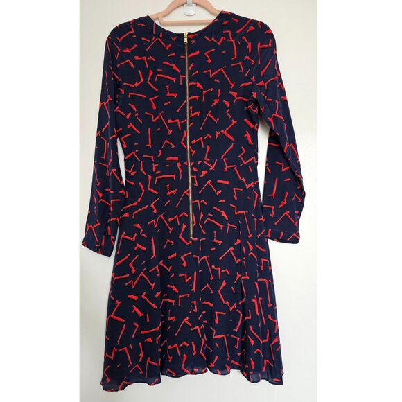 Shoshanna Carla Pritzker Print 100% Silk Printed Long Sleeve A-Line Mini Dress 4 - Picture 3 of 13